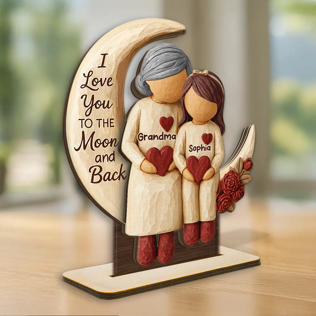Grandma Grandkids on Moon - Personalized Standing Wooden Plaque - Nostalgia Rustic Home Decor for Grandma - Image 6