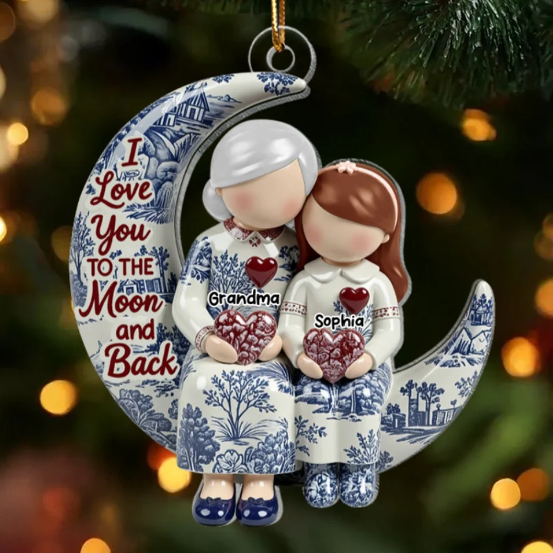Grandma Grandkids on Moon Toile de Jouy Pattern - Personalized Acrylic Ornament - Sentimental Gift for Grandma - Image 10
