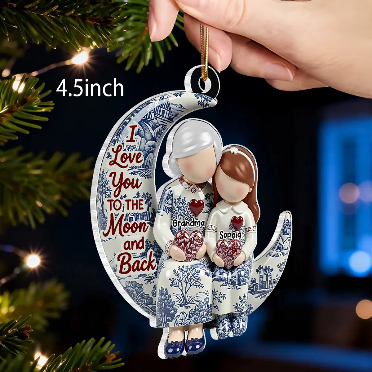 Grandma Grandkids on Moon Toile de Jouy Pattern - Personalized Acrylic Ornament - Sentimental Gift for Grandma - Image 2