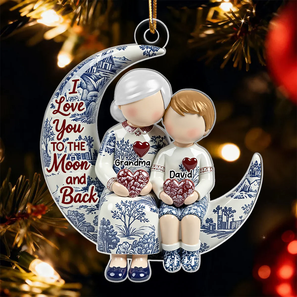 Grandma Grandkids on Moon Toile de Jouy Pattern - Personalized Acrylic Ornament - Sentimental Gift for Grandma - Image 3