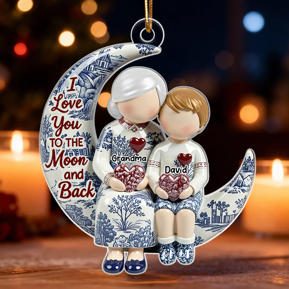 Grandma Grandkids on Moon Toile de Jouy Pattern - Personalized Acrylic Ornament - Sentimental Gift for Grandma - Image 4