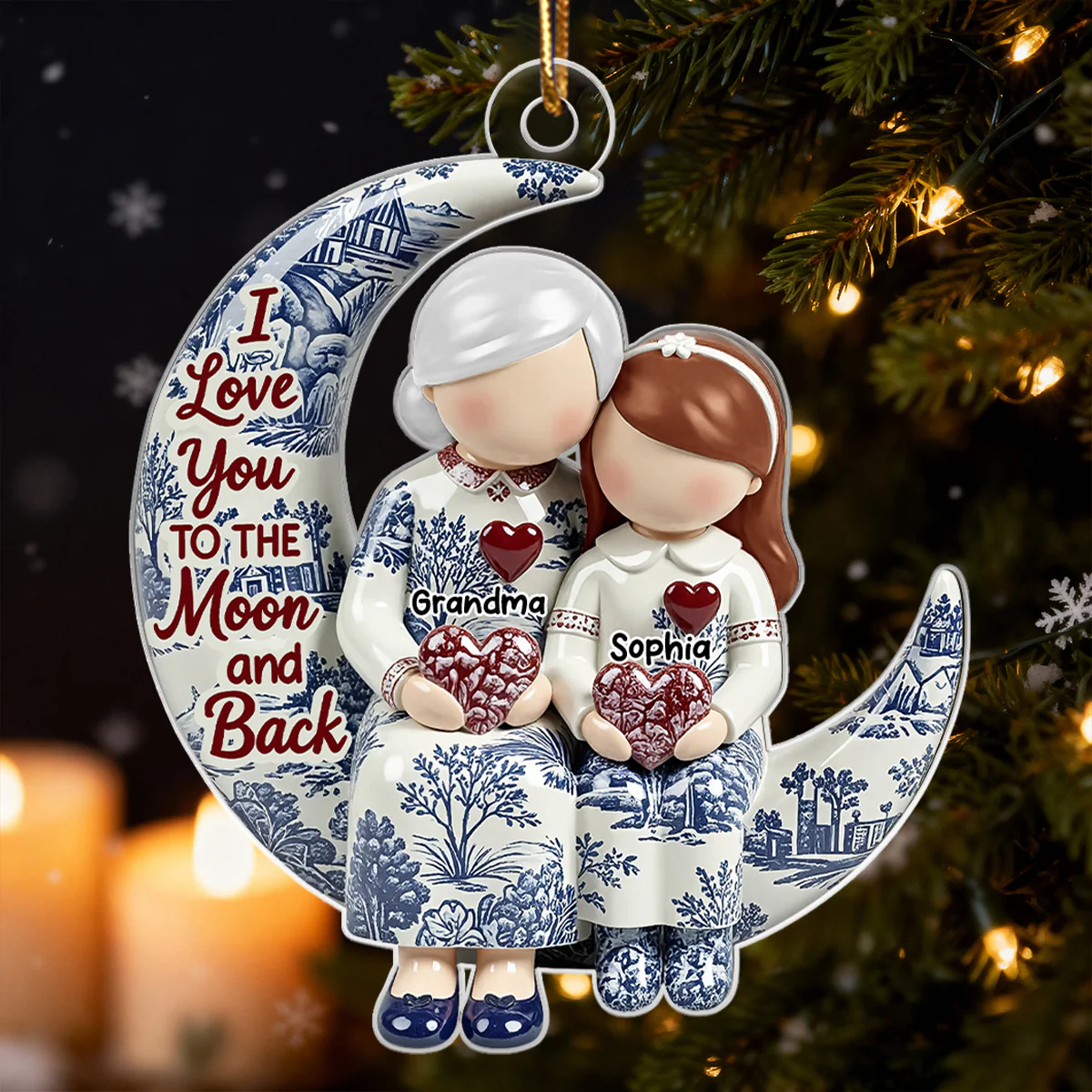 Grandma Grandkids on Moon Toile de Jouy Pattern - Personalized Acrylic Ornament - Sentimental Gift for Grandma - Image 5