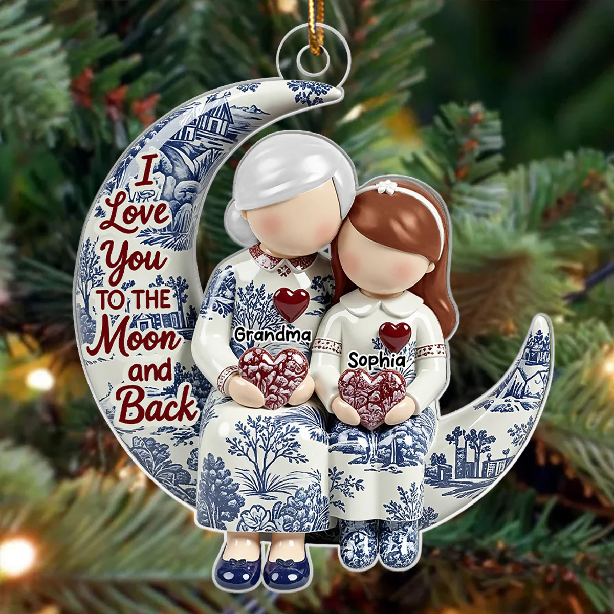 Grandma Grandkids on Moon Toile de Jouy Pattern - Personalized Acrylic Ornament - Sentimental Gift for Grandma - Image 6