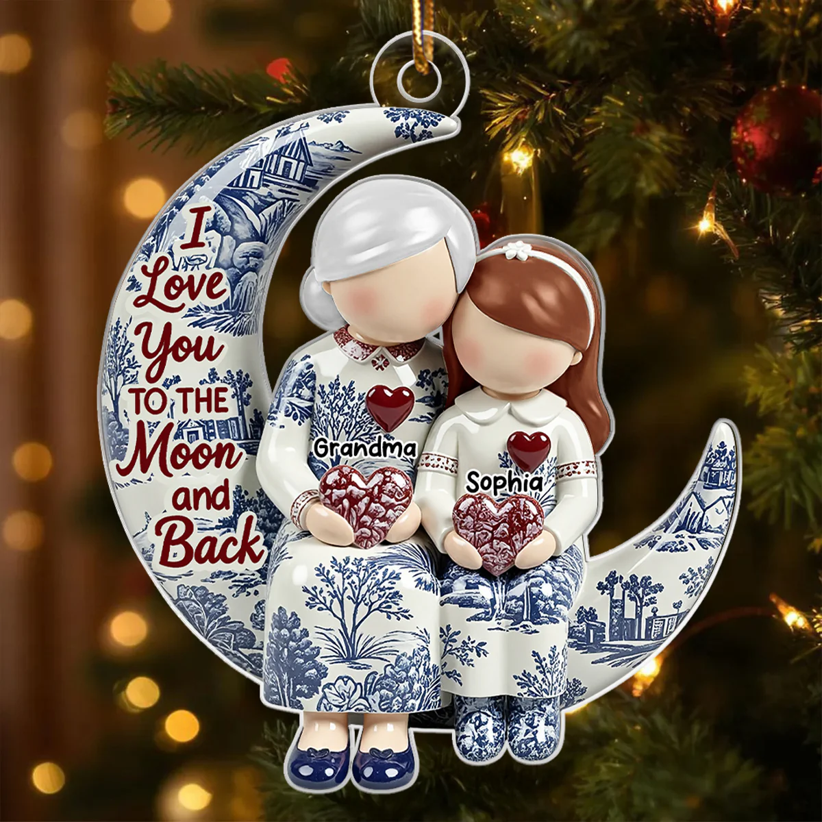 Grandma Grandkids on Moon Toile de Jouy Pattern - Personalized Acrylic Ornament - Sentimental Gift for Grandma - Image 7