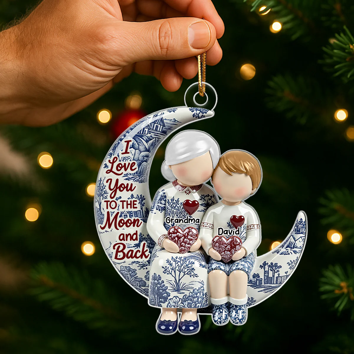 Grandma Grandkids on Moon Toile de Jouy Pattern - Personalized Acrylic Ornament - Sentimental Gift for Grandma - Image 8