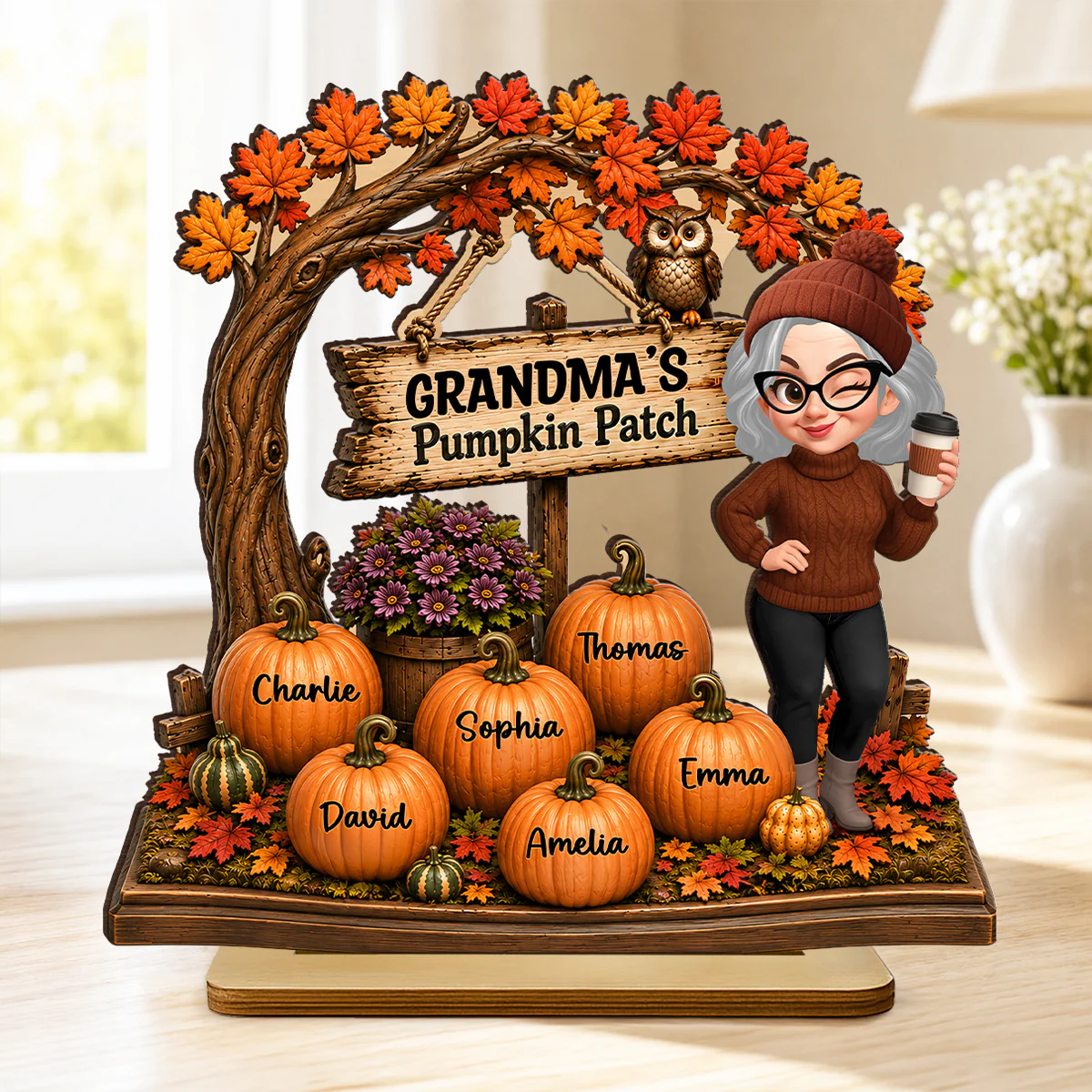 Grandma Grandkids Pumpkin Patch - Personalized 2-Layered Wooden Plaque - Fall Season Decor Gift, Gift For Grandma