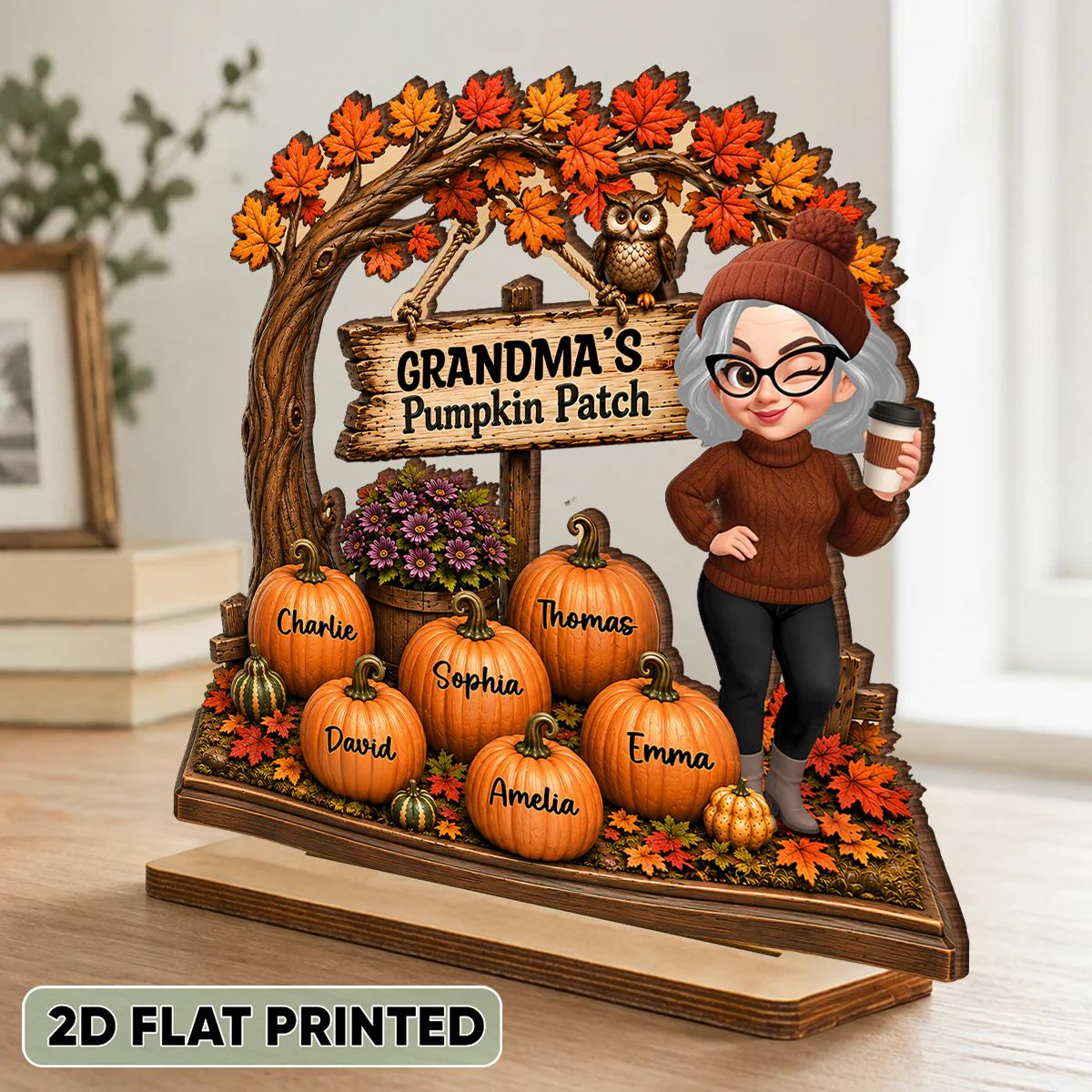 Grandma Grandkids Pumpkin Patch - Personalized 2-Layered Wooden Plaque - Fall Season Decor Gift, Gift For Grandma - Image 2