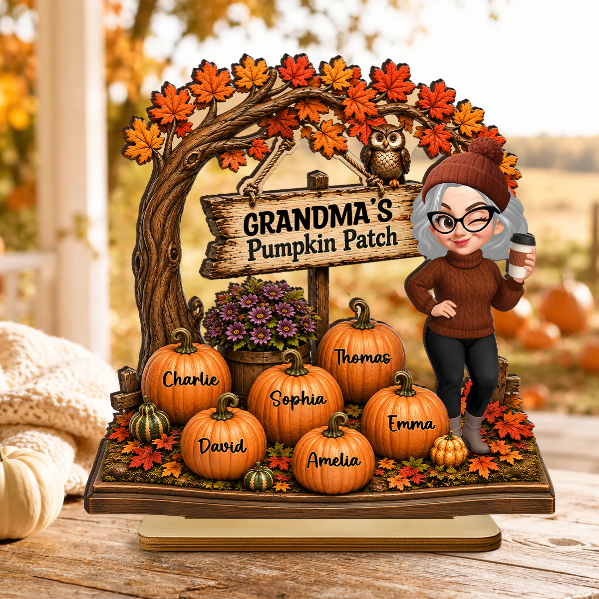 Grandma Grandkids Pumpkin Patch - Personalized 2-Layered Wooden Plaque - Fall Season Decor Gift, Gift For Grandma - Image 6