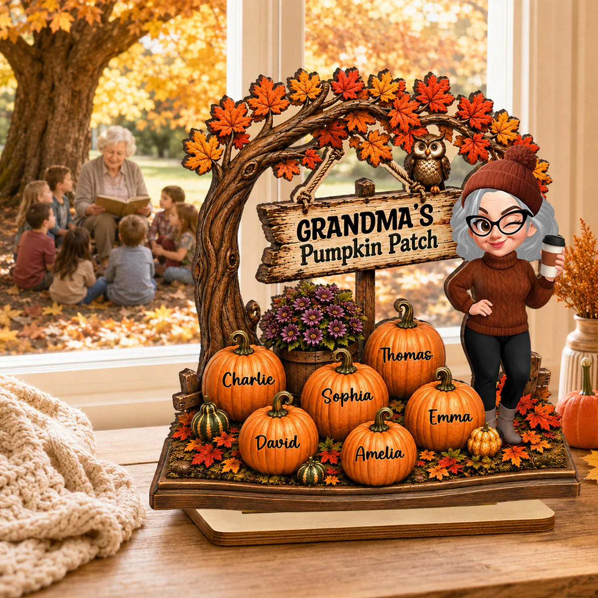 Grandma Grandkids Pumpkin Patch - Personalized 2-Layered Wooden Plaque - Fall Season Decor Gift, Gift For Grandma - Image 7