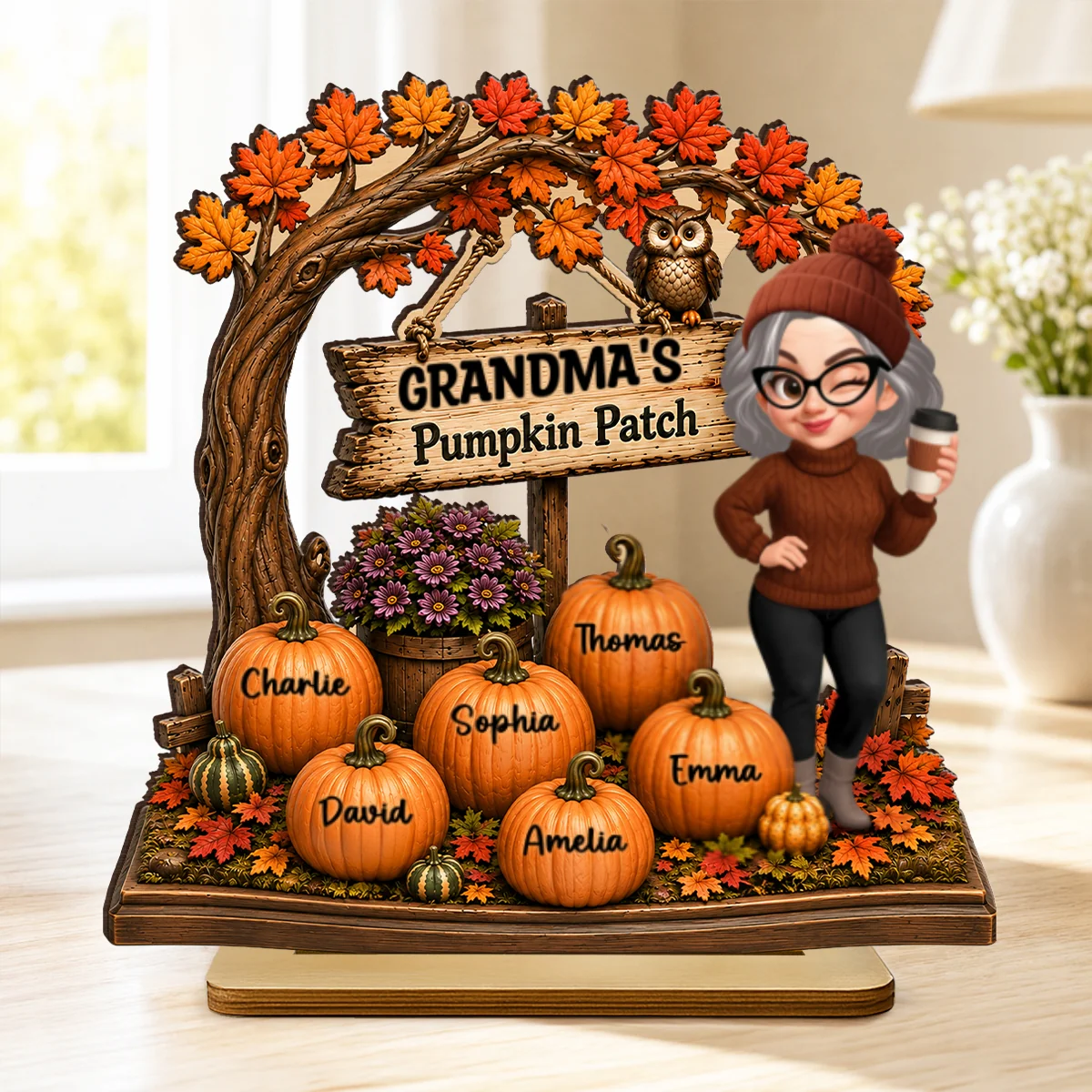 Grandma Grandkids Pumpkin Patch - Personalized 2-Layered Wooden Plaque - Fall Season Decor Gift, Gift For Grandma - Image 9