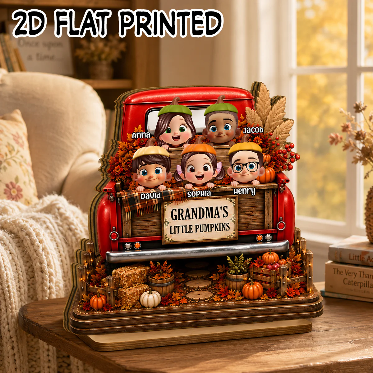 Grandma Grandkids Pumpkins Fall Truck - Personalized 2-Layered Wooden Plaque - Fall Season Decor Gift, Gift For Grandma - Image 2