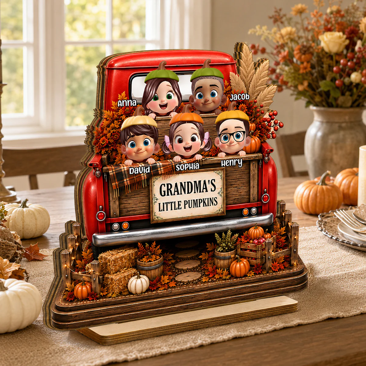 Grandma Grandkids Pumpkins Fall Truck - Personalized 2-Layered Wooden Plaque - Fall Season Decor Gift, Gift For Grandma - Image 3