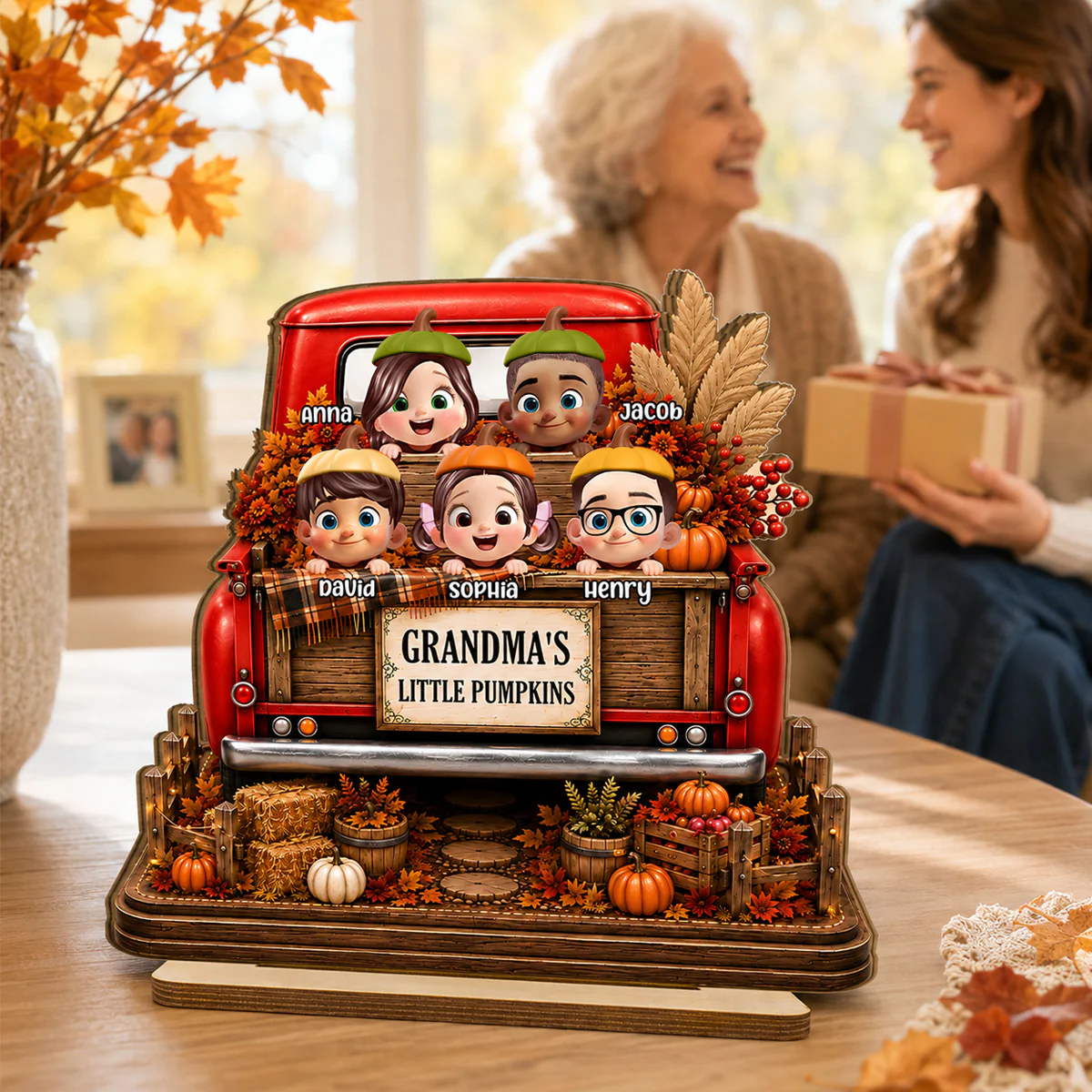 Grandma Grandkids Pumpkins Fall Truck - Personalized 2-Layered Wooden Plaque - Fall Season Decor Gift, Gift For Grandma - Image 5