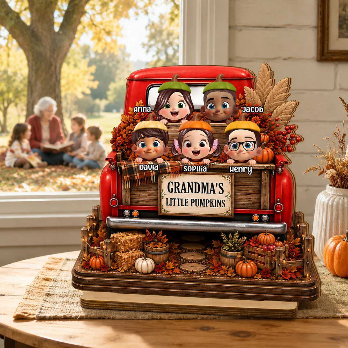 Grandma Grandkids Pumpkins Fall Truck - Personalized 2-Layered Wooden Plaque - Fall Season Decor Gift, Gift For Grandma - Image 6