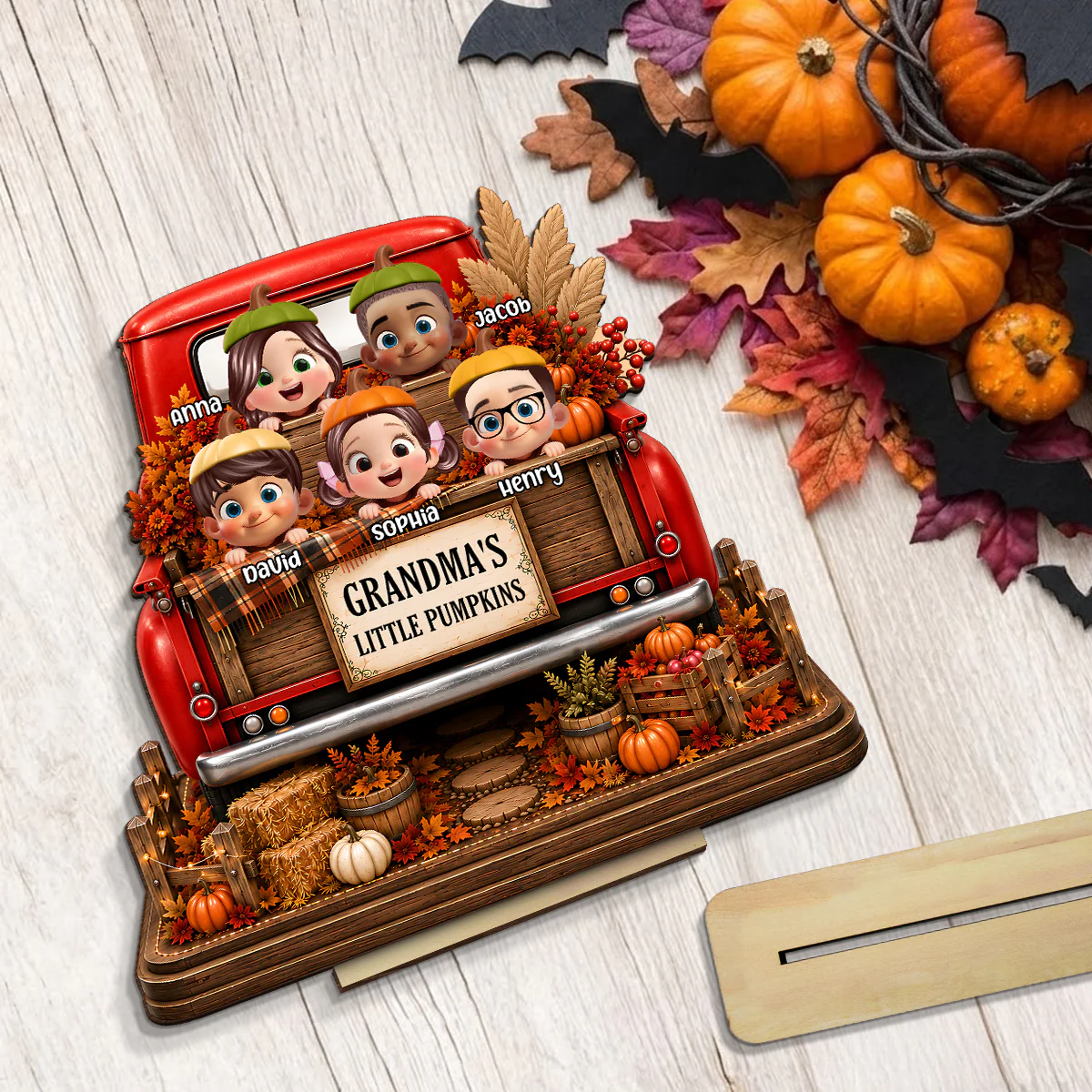 Grandma Grandkids Pumpkins Fall Truck - Personalized 2-Layered Wooden Plaque - Fall Season Decor Gift, Gift For Grandma - Image 7
