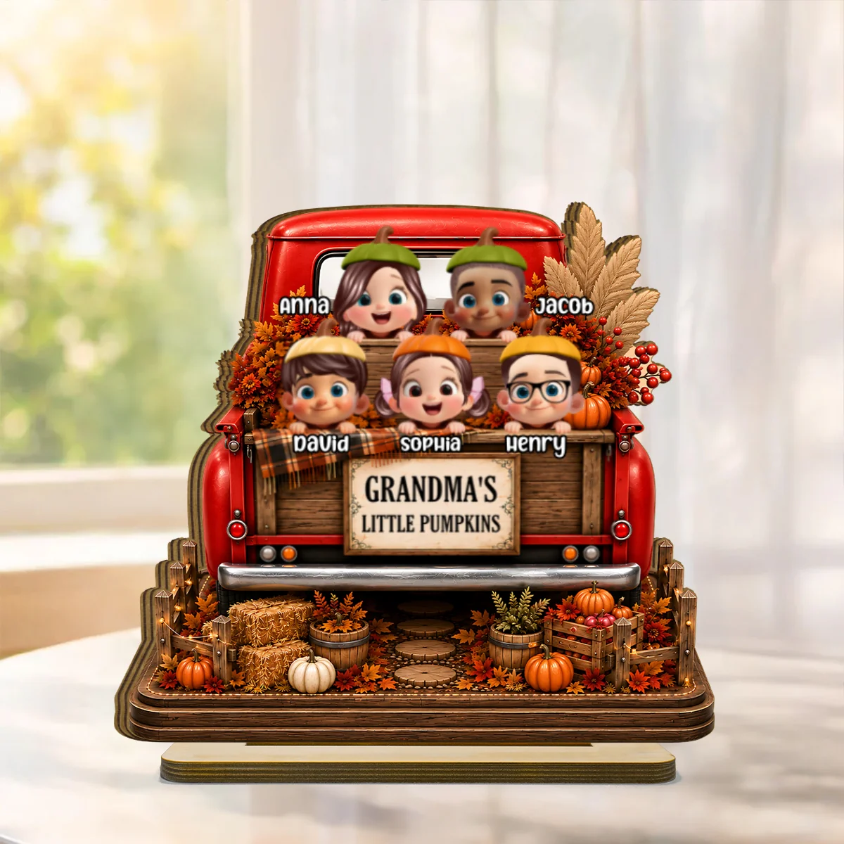 Grandma Grandkids Pumpkins Fall Truck - Personalized 2-Layered Wooden Plaque - Fall Season Decor Gift, Gift For Grandma - Image 9