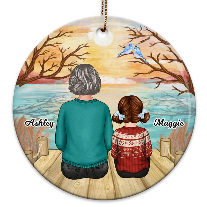Grandma Grandkids Reflected Lake Personalized Circle Ornament
