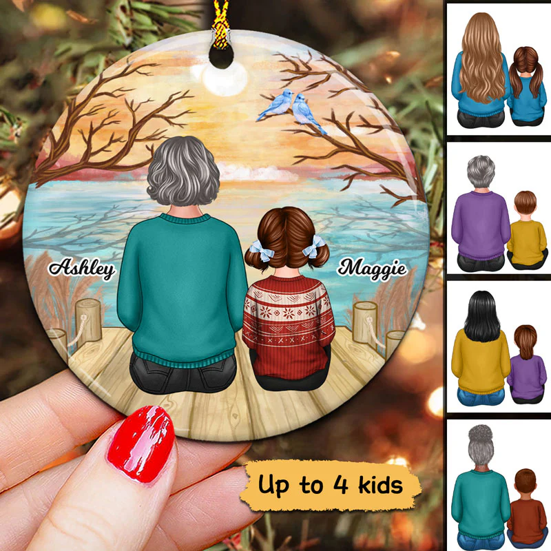 Grandma Grandkids Reflected Lake Personalized Circle Ornament - Image 2