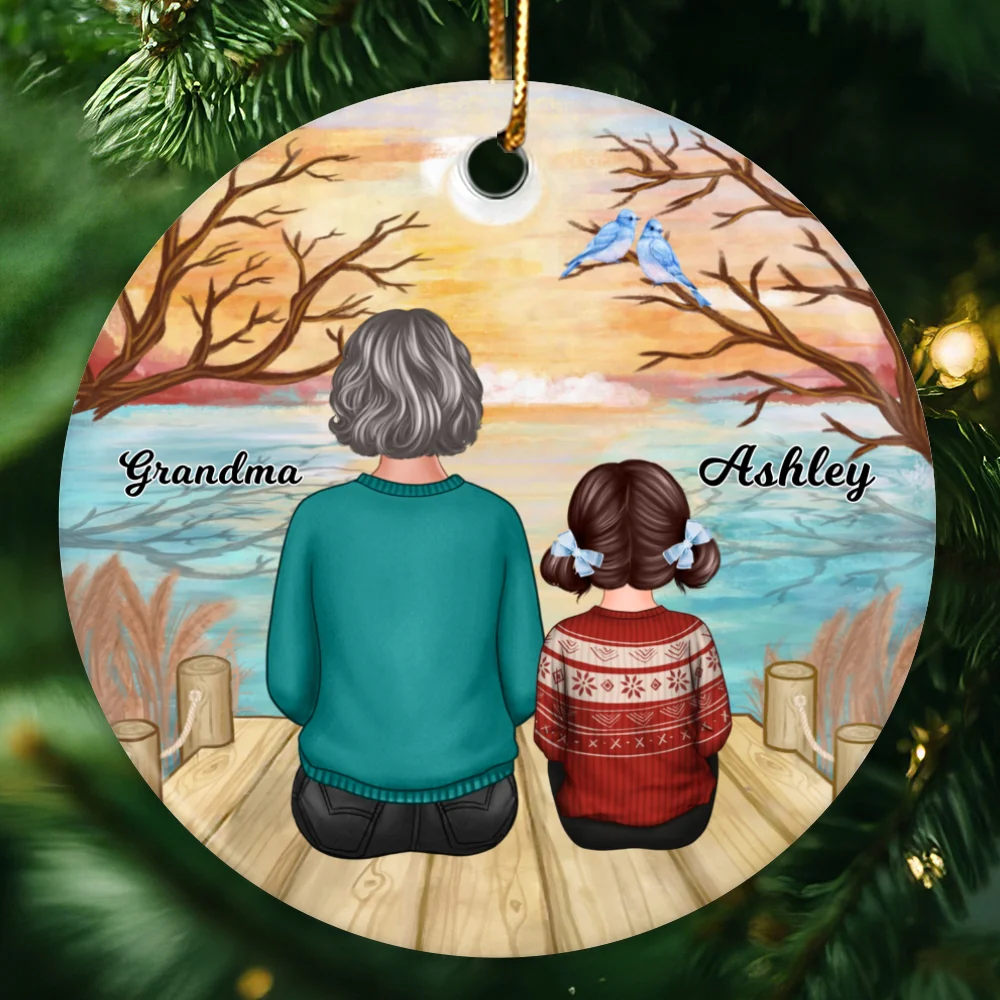 Grandma Grandkids Reflected Lake Personalized Circle Ornament - Image 4
