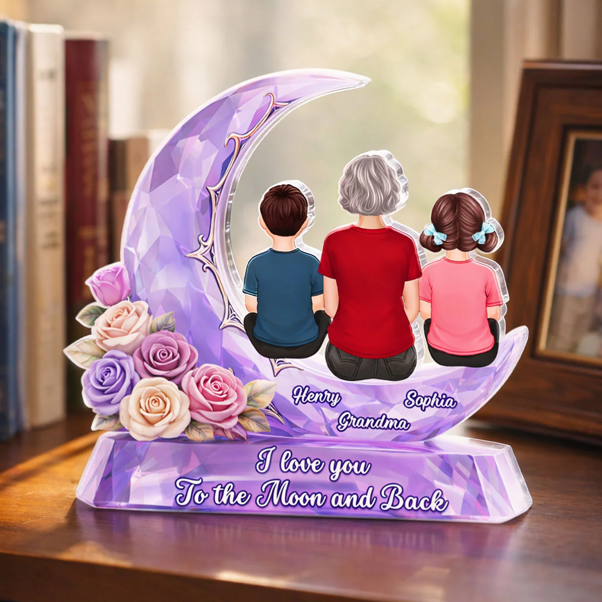 Grandma Grandkids Rose Moon I Love You To The Moon - Personalized Acrylic Block Plaque - Heartfelt Gift For Mom, Grandma - Image 2