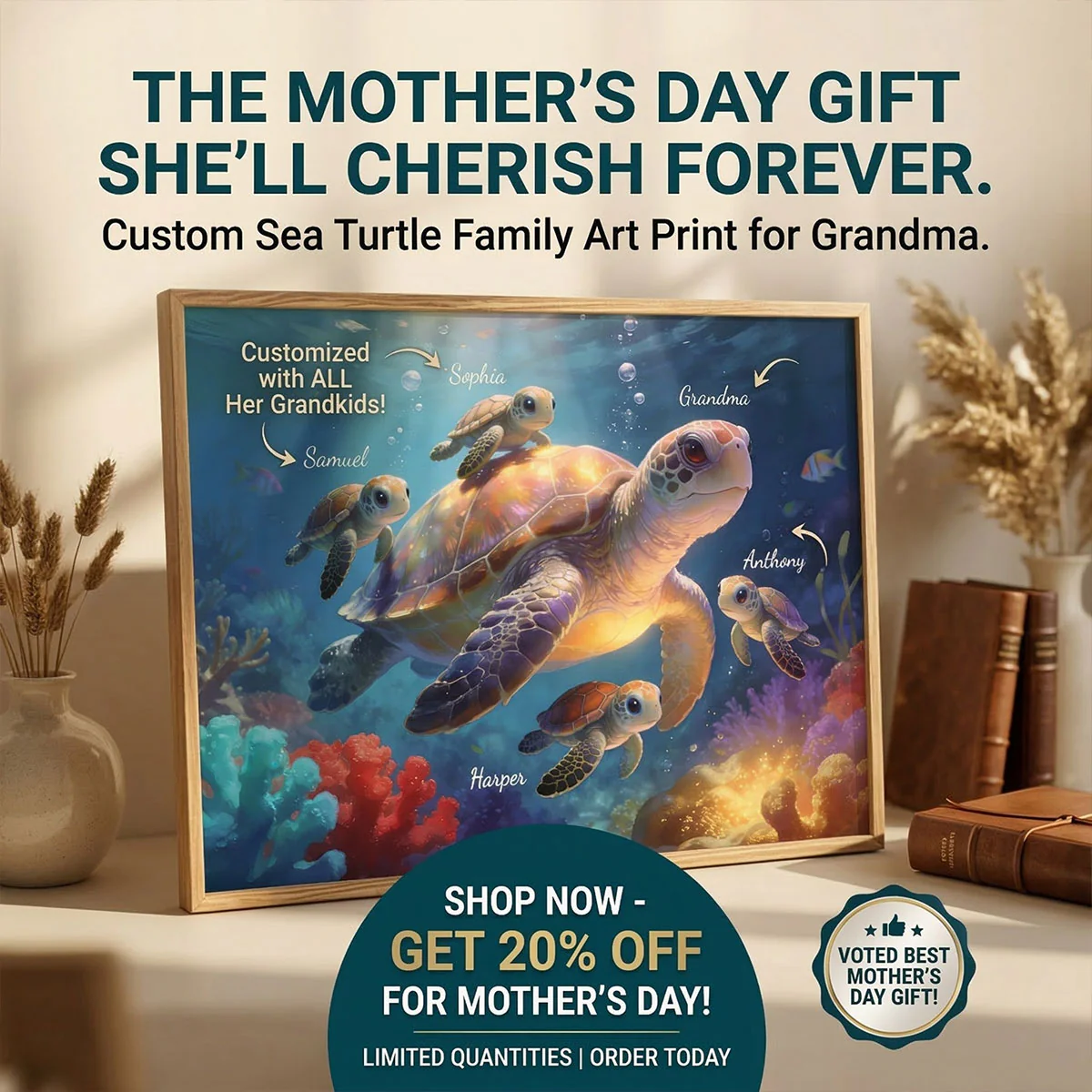 Timeless Love Grandma Grandkids Sea Turtles - Personalized Poster - Mother's Day Gift For Grandma - Image 5