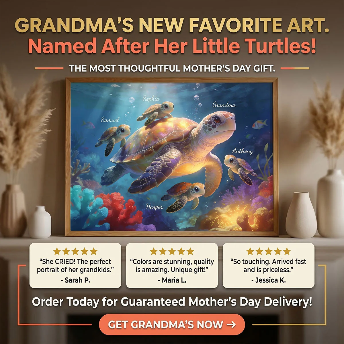 Timeless Love Grandma Grandkids Sea Turtles - Personalized Poster - Mother's Day Gift For Grandma - Image 7