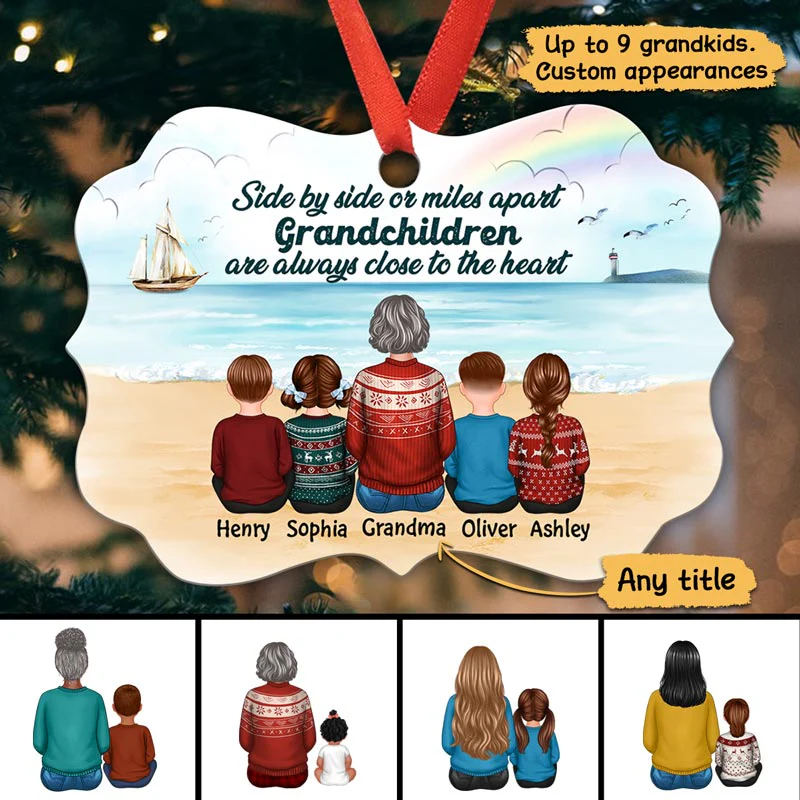 Grandma Grandkids Side By Side On Beach Personalized Christmas Ornament - Image 2