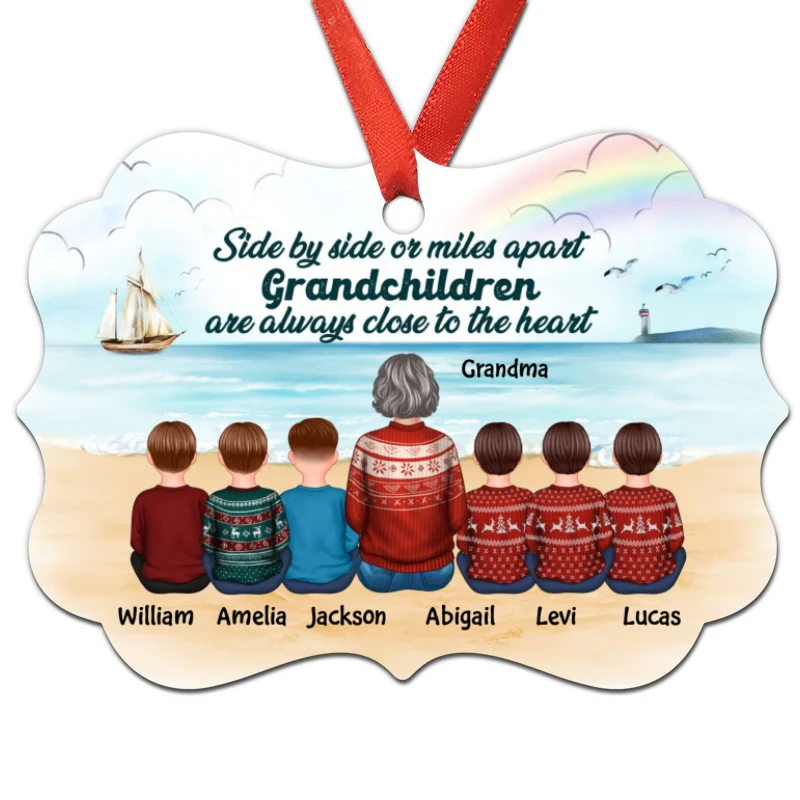 Grandma Grandkids Side By Side On Beach Personalized Christmas Ornament - Image 3