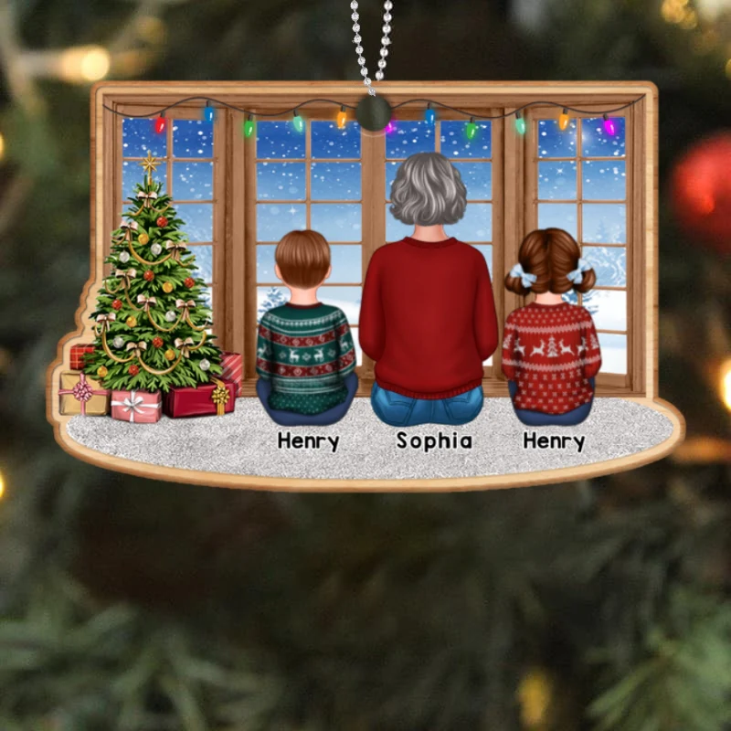 Grandma Grandkids Sitting By Window Christmas Personalized Wooden Ornament - Image 4