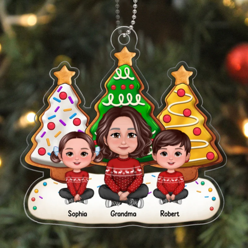 Grandma Grandkids Sitting Cookie Christmas Tree Personalized Acrylic Ornament - Image 5