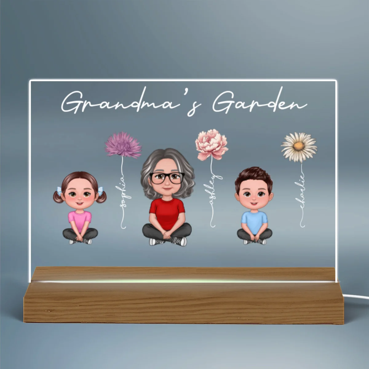 Grandma Grandkids Sitting Crossed Legs Birth Month Flowers Mother‘s Day Gift Personalized Warm Acrylic Plaque LED Night Light - Image 5