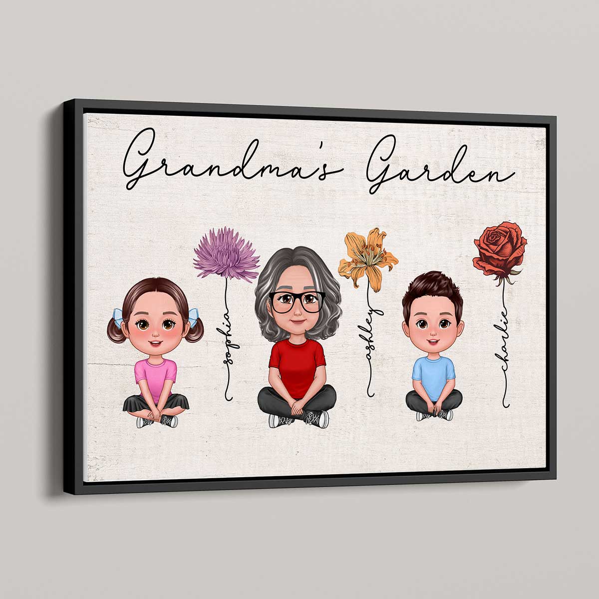 Grandma Grandkids Sitting Crossed Legs Garden Vintage Birth Month Flowers Mother‘s Day Gift Personalized Horizontal Poster - Image 5