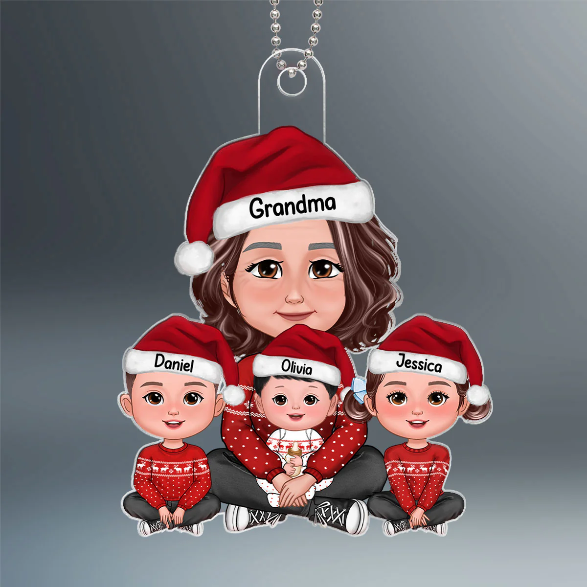 Grandma & Grandkids Sitting Crossed Legs Gift For Grandson Granddaughter Personalized Acrylic Ornament - Image 2