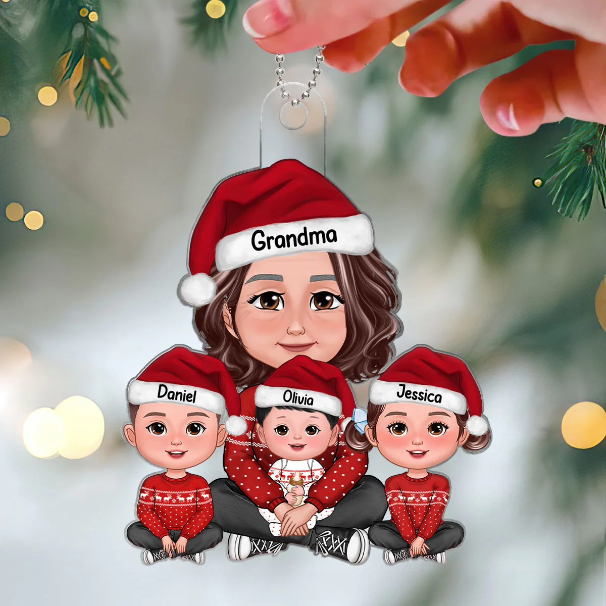 Grandma & Grandkids Sitting Crossed Legs Gift For Grandson Granddaughter Personalized Acrylic Ornament - Image 3