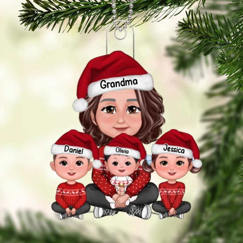 Grandma & Grandkids Sitting Crossed Legs Gift For Grandson Granddaughter Personalized Acrylic Ornament - Image 5