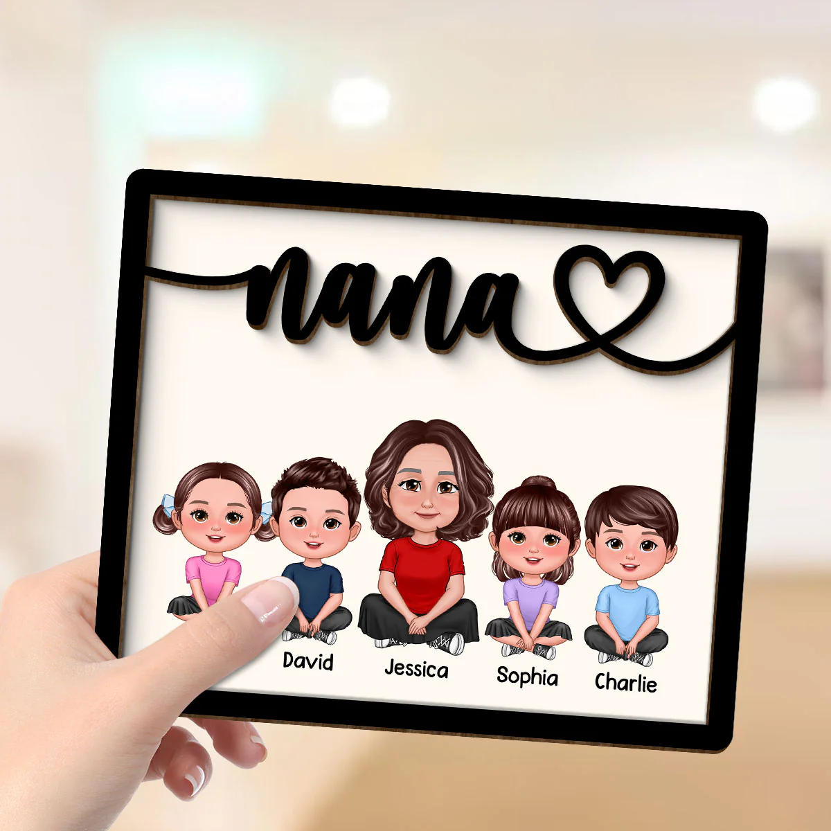 Grandma Grandkids Sitting Crossed Legs Personalized 2-layer Wooden Plaque - Image 4