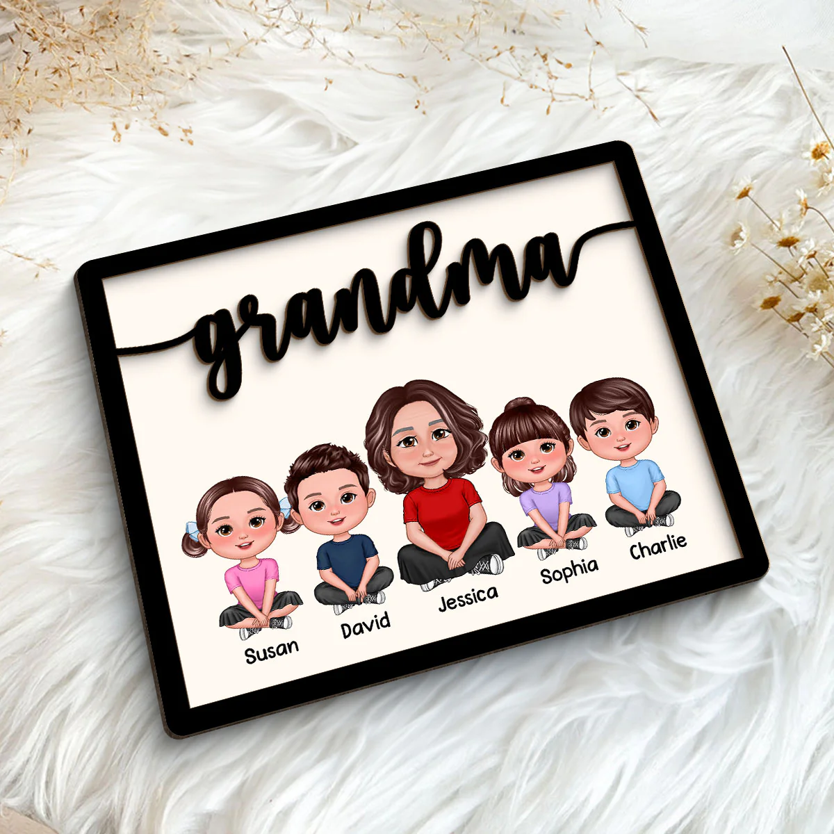 Grandma Grandkids Sitting Crossed Legs Personalized 2-layer Wooden Plaque - Image 5