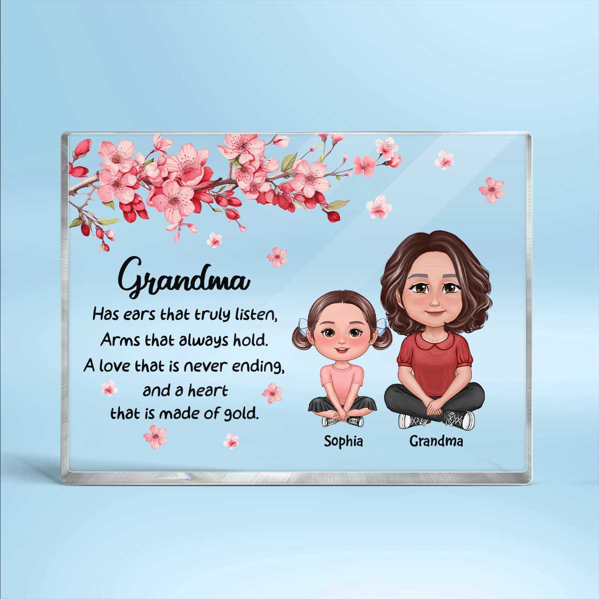 Grandma Grandkids Sitting Crossed Legs Under Flowers Gift For Grandma Personalized Acrylic Rectangle Plaque - Image 2