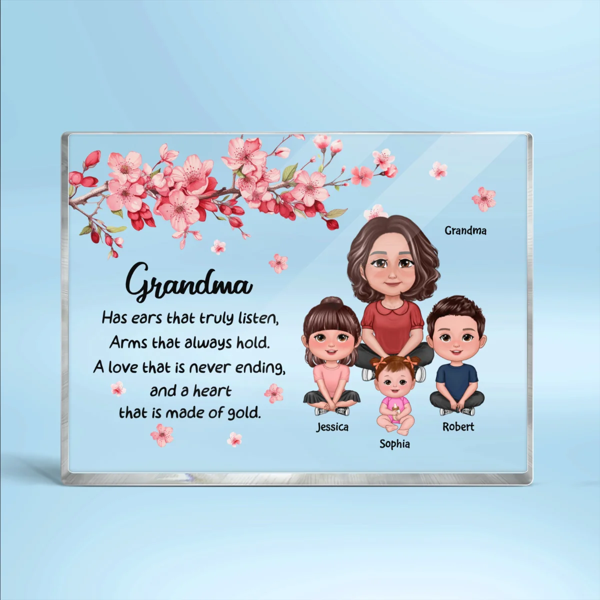 Grandma Grandkids Sitting Crossed Legs Under Flowers Gift For Grandma Personalized Acrylic Rectangle Plaque - Image 4