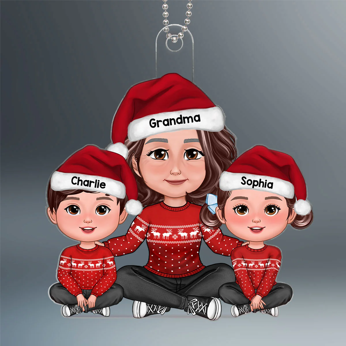 Grandma Grandkids Sitting Embracing Crossed Legs Personalized Acrylic Ornament - Image 2