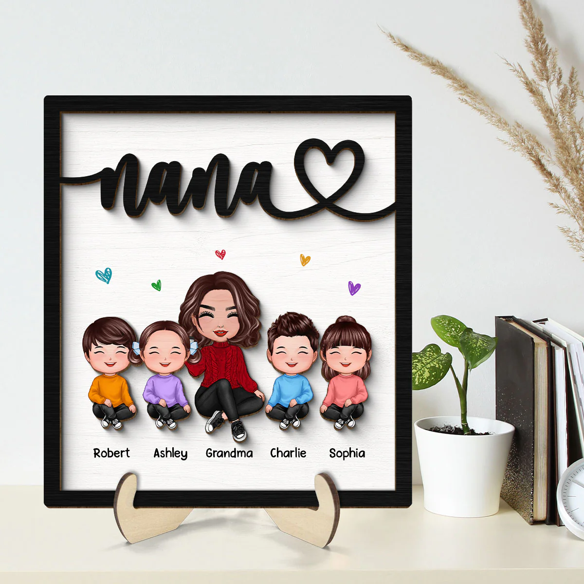 Grandma Grandkids Sitting Happy Face Personalized 2-layer Wooden Plaque - Image 2