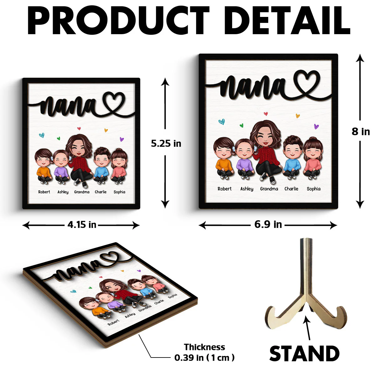 Grandma Grandkids Sitting Happy Face Personalized 2-layer Wooden Plaque - Image 6