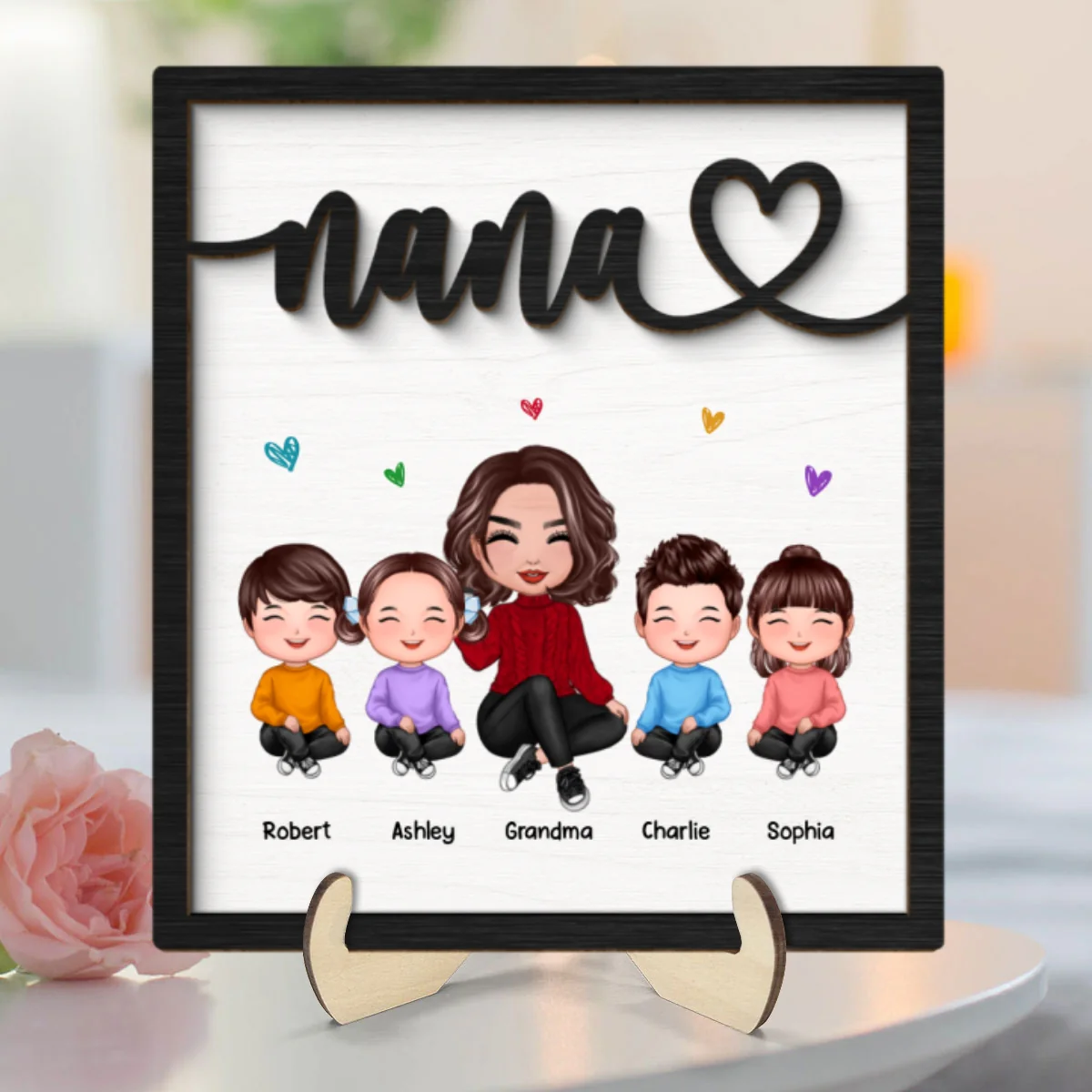 Grandma Grandkids Sitting Happy Face Personalized 2-layer Wooden Plaque - Image 8