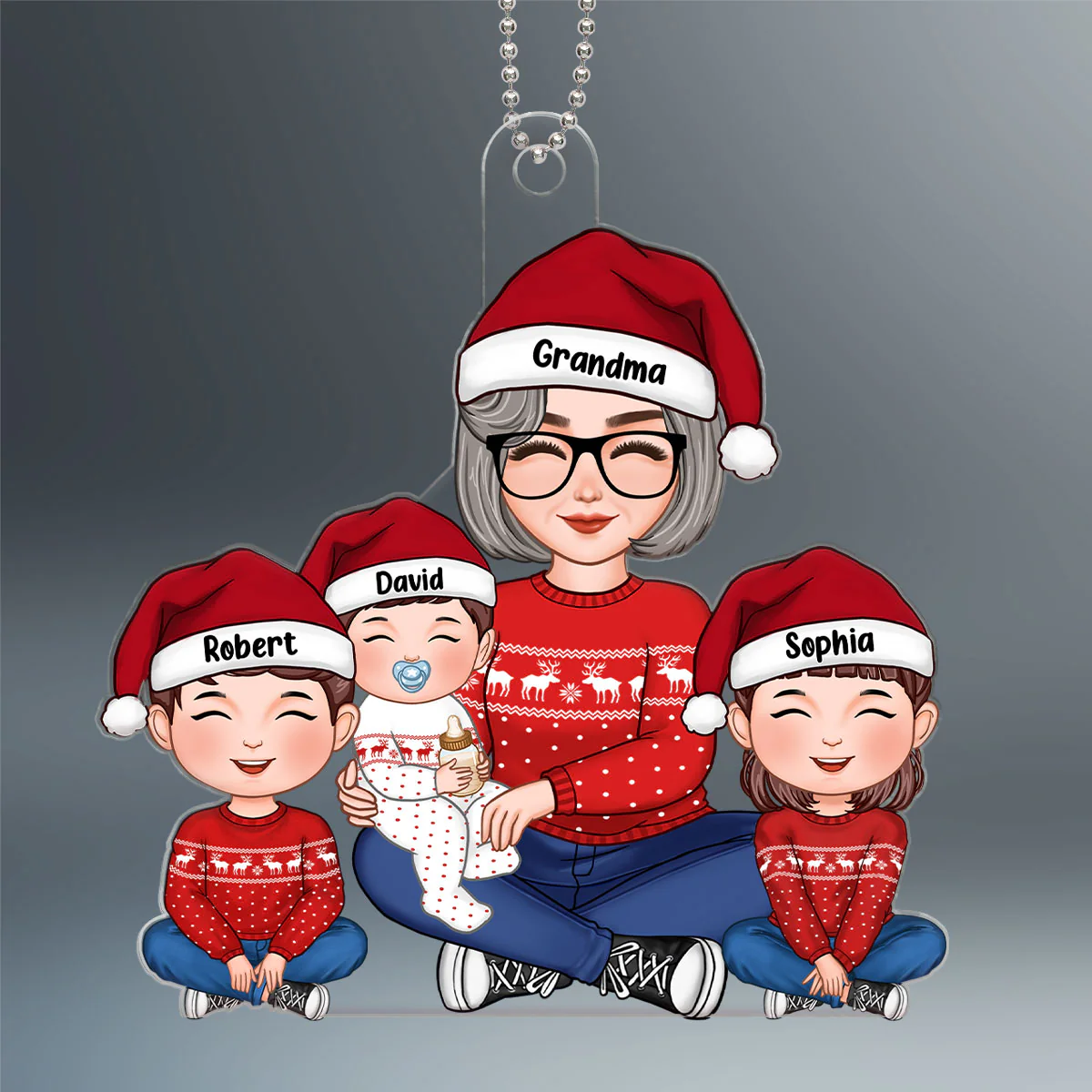 Grandma & Grandkids Sitting Lap Cute Kid Gift For Grandma Grandson Granddaughter Personalized Acrylic Ornament - Image 2