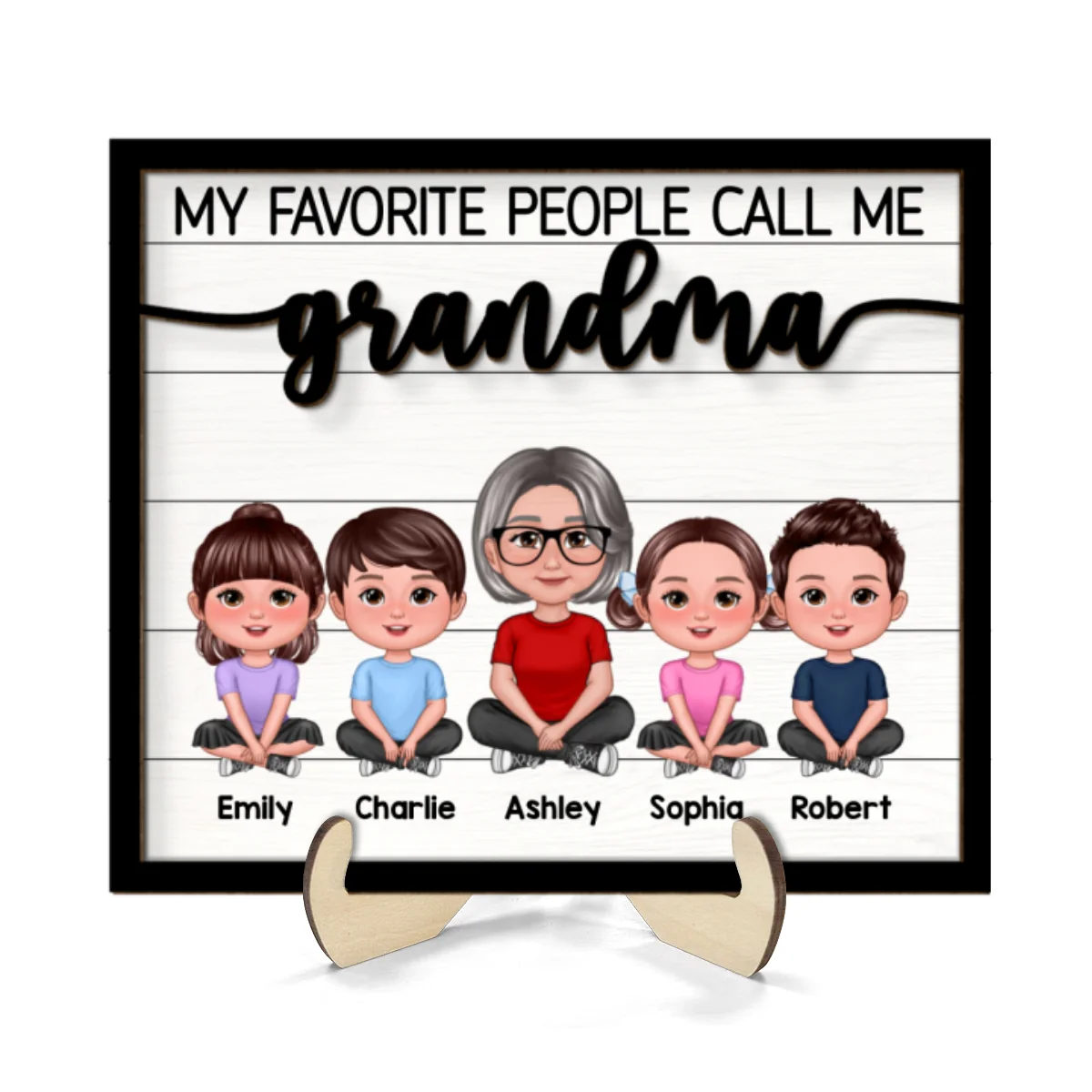 Grandma Grandkids Sitting My Favorite People Call Me Grandma Personalized 2-Layer Wooden Plaque - Image 8
