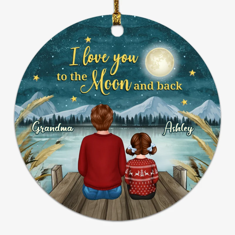 Grandma Grandkids Sitting On Bridge To The Moon And Back Personalized Circle Ornament - Image 2