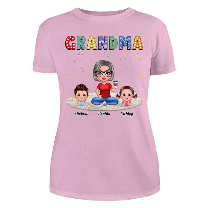Grandma Grandkids Sitting On Carpet Personalized Shirt - Image 11