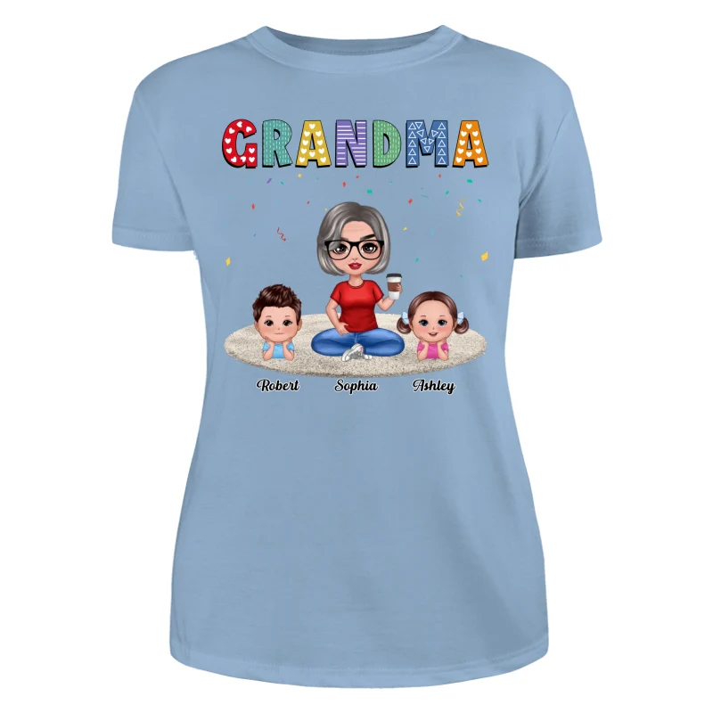 Grandma Grandkids Sitting On Carpet Personalized Shirt - Image 12