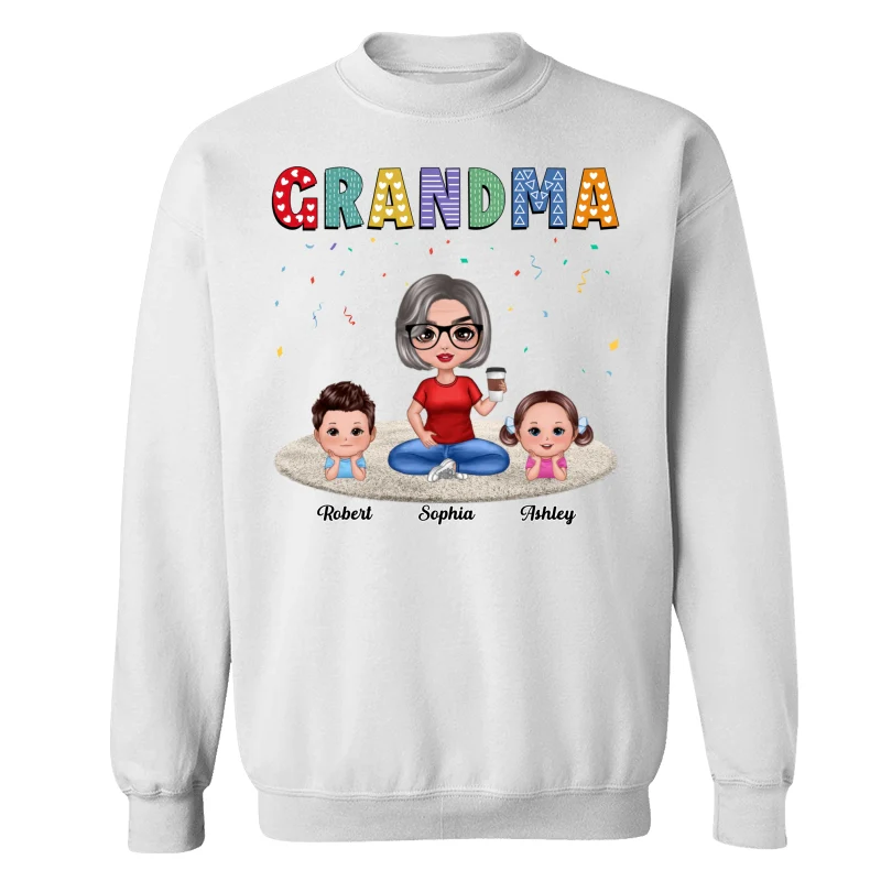 Grandma Grandkids Sitting On Carpet Personalized Shirt - Image 17