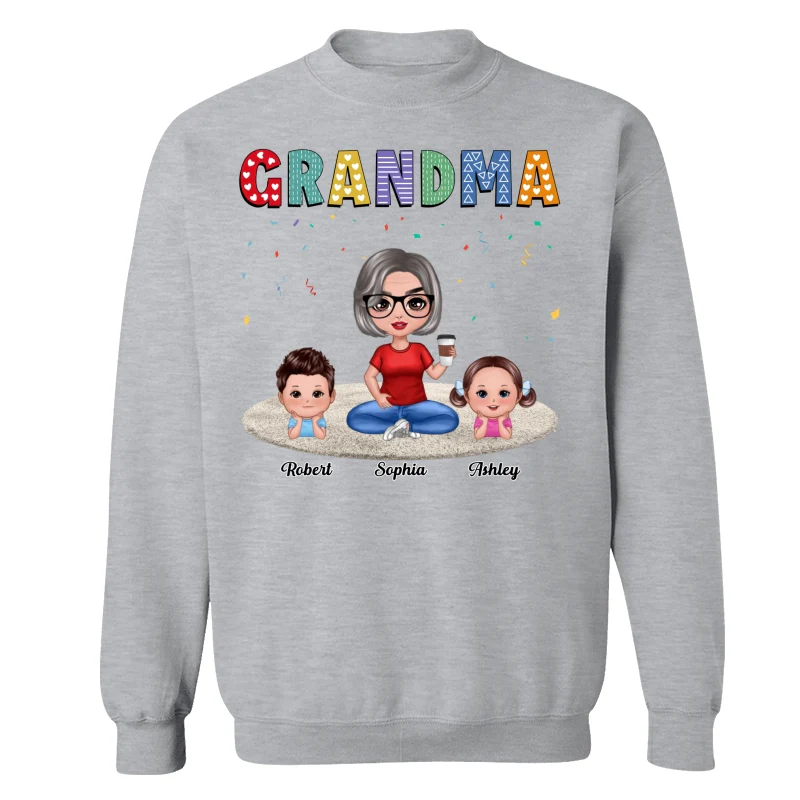 Grandma Grandkids Sitting On Carpet Personalized Shirt - Image 18
